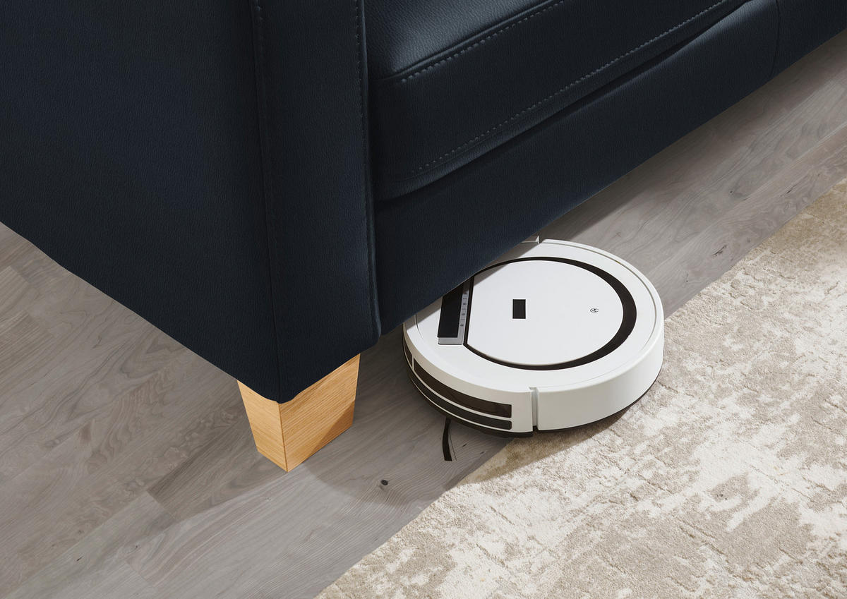 ECKSOFA in Echtleder Dunkelblau  - Eiche Bianco/Dunkelblau, Konventionell, Leder/Holz (257/235cm) - Valdera