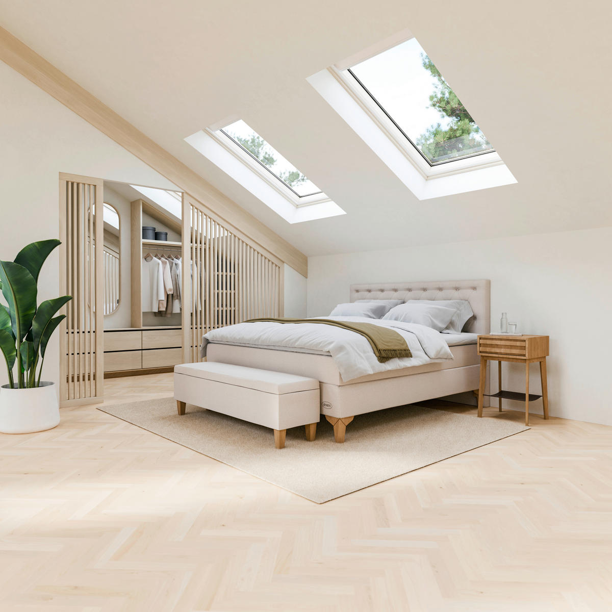 BOXSPRINGBETT 180/200 cm  in Sandfarben  - Sandfarben/Eichefarben, KONVENTIONELL, Holz/Textil (180/200cm) - Jensen