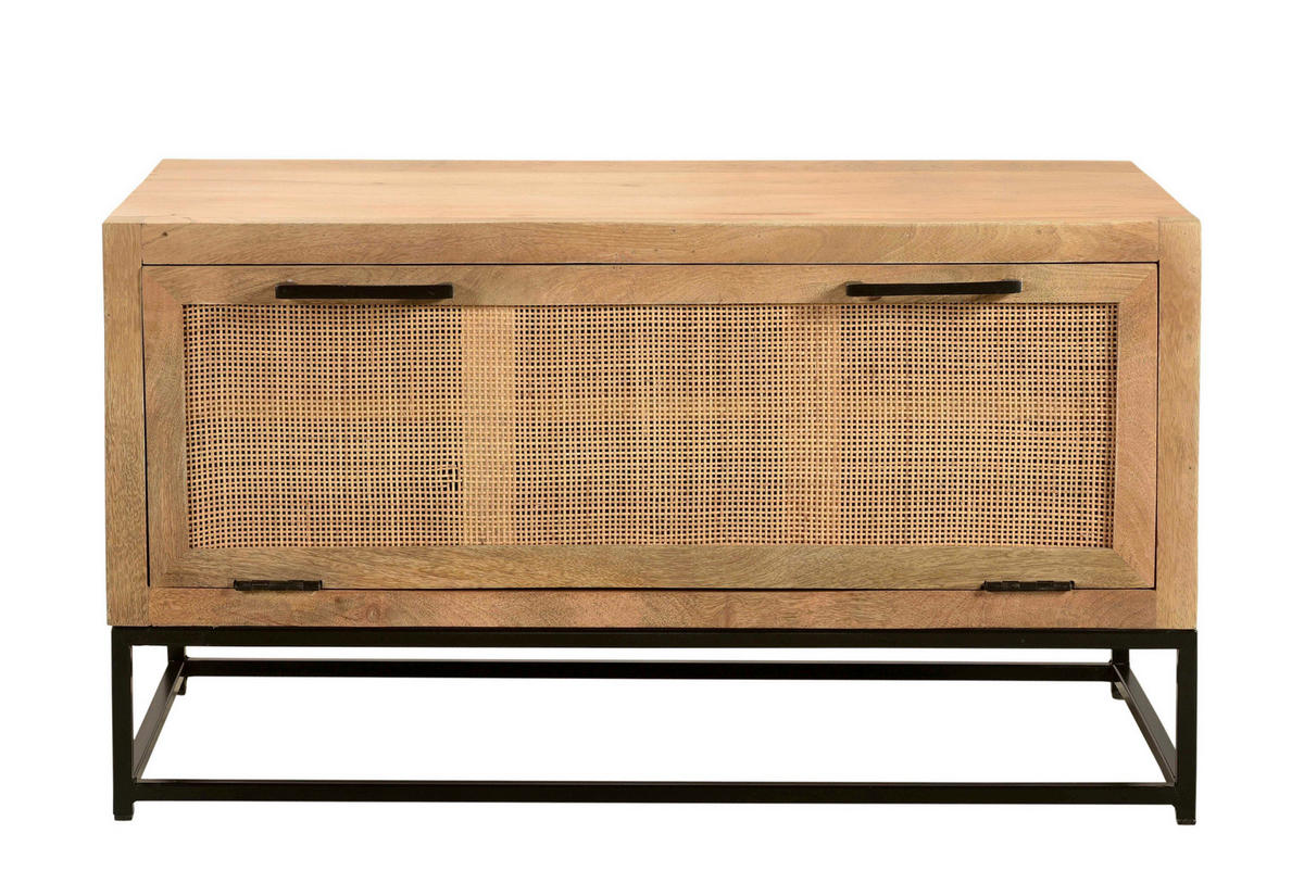 SCHUHSCHRANK Mangoholz, Rattan massiv Naturfarben, Schwarz  - Schwarz/Naturfarben, Design, Holz/Metall (84,5/48/40cm) - MID.YOU