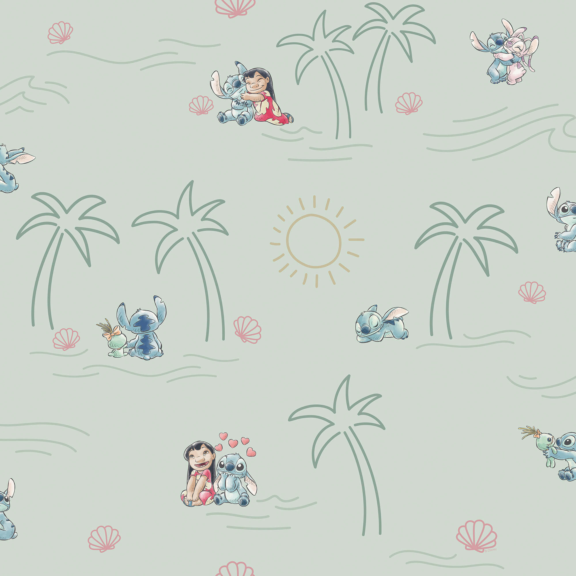 FOTOTAPETE LILO AND STITCH BEACH LOVE  - Blau, Design, Textil (53/1005cm) - Disney
