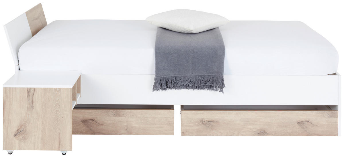 BETT 120/200 cm  in Weiß, Eichefarben  - Eichefarben/Weiß, KONVENTIONELL (120/200cm) - MID.YOU