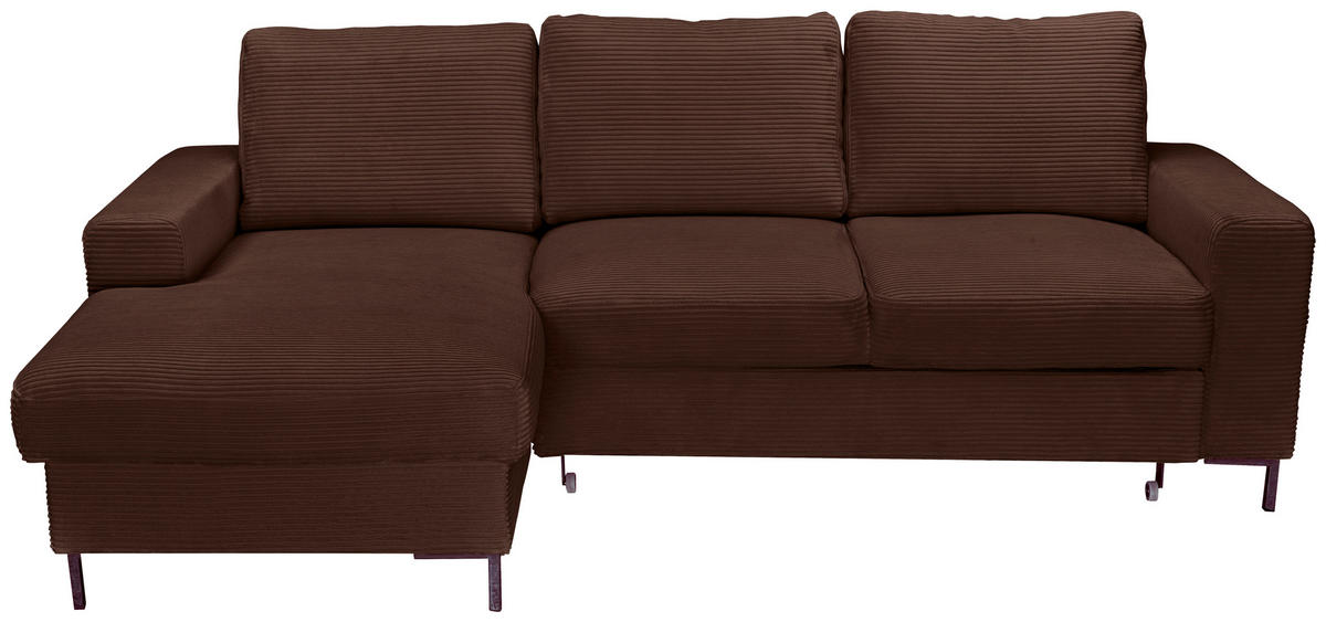 ECKSOFA Dunkelbraun Cord  - Dunkelbraun/Schwarz, KONVENTIONELL, Textil/Metall (150/240cm) - Carryhome