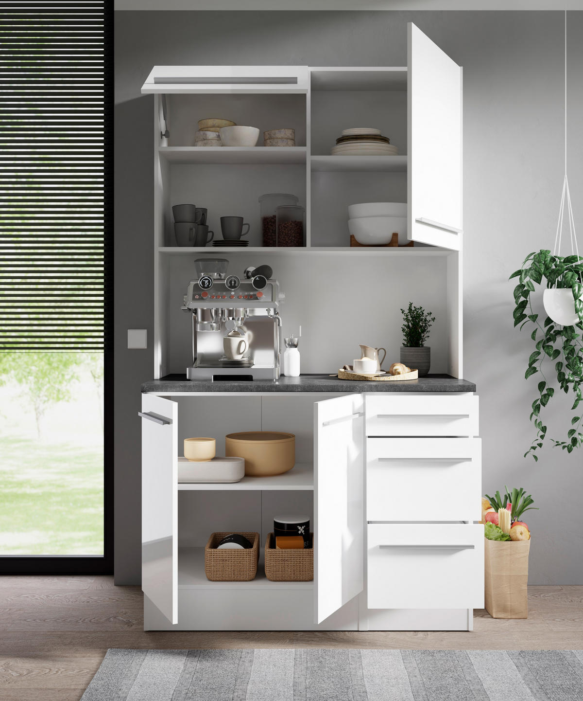 BUFFET 120/211/60 cm  in Weiß Hochglanz  - Weiß Hochglanz/Silberfarben, LIFESTYLE, Holzwerkstoff/Kunststoff (120/211/60cm) - P & B