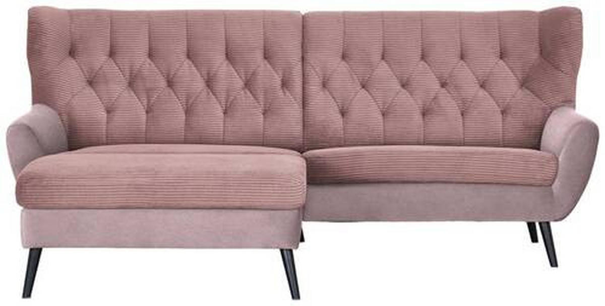 ECKSOFA Rosa Cord  - Schwarz/Rosa, Design, Holz/Textil (165/237cm) - Stylife
