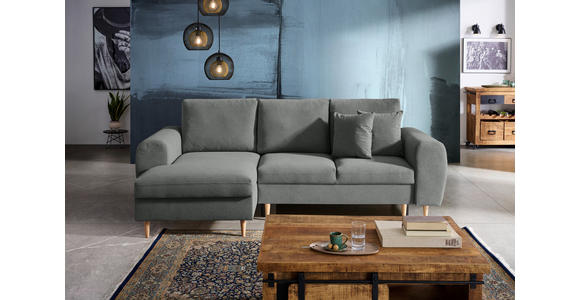 ECKSOFA in Webstoff Dunkelgrau  - Dunkelgrau/Naturfarben, KONVENTIONELL, Holz/Textil (145/250cm) - Carryhome