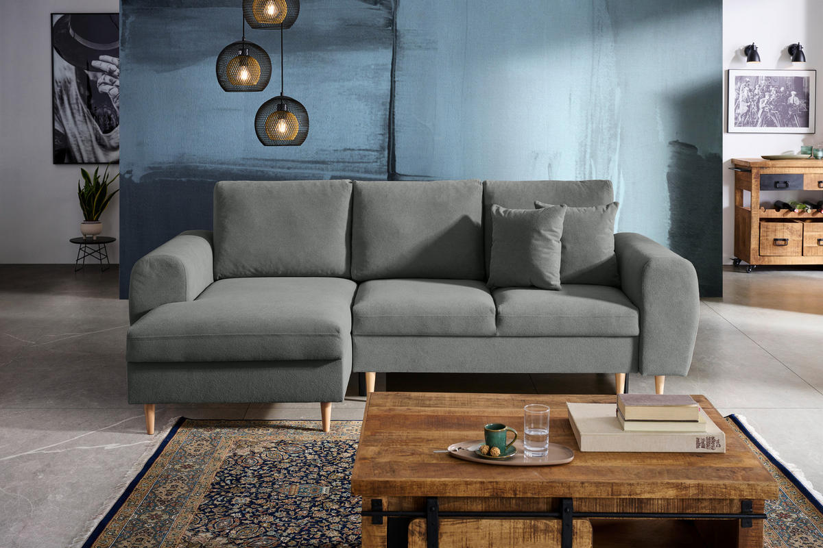 ECKSOFA Dunkelgrau Webstoff  - Dunkelgrau/Naturfarben, KONVENTIONELL, Holz/Textil (145/250cm) - Carryhome