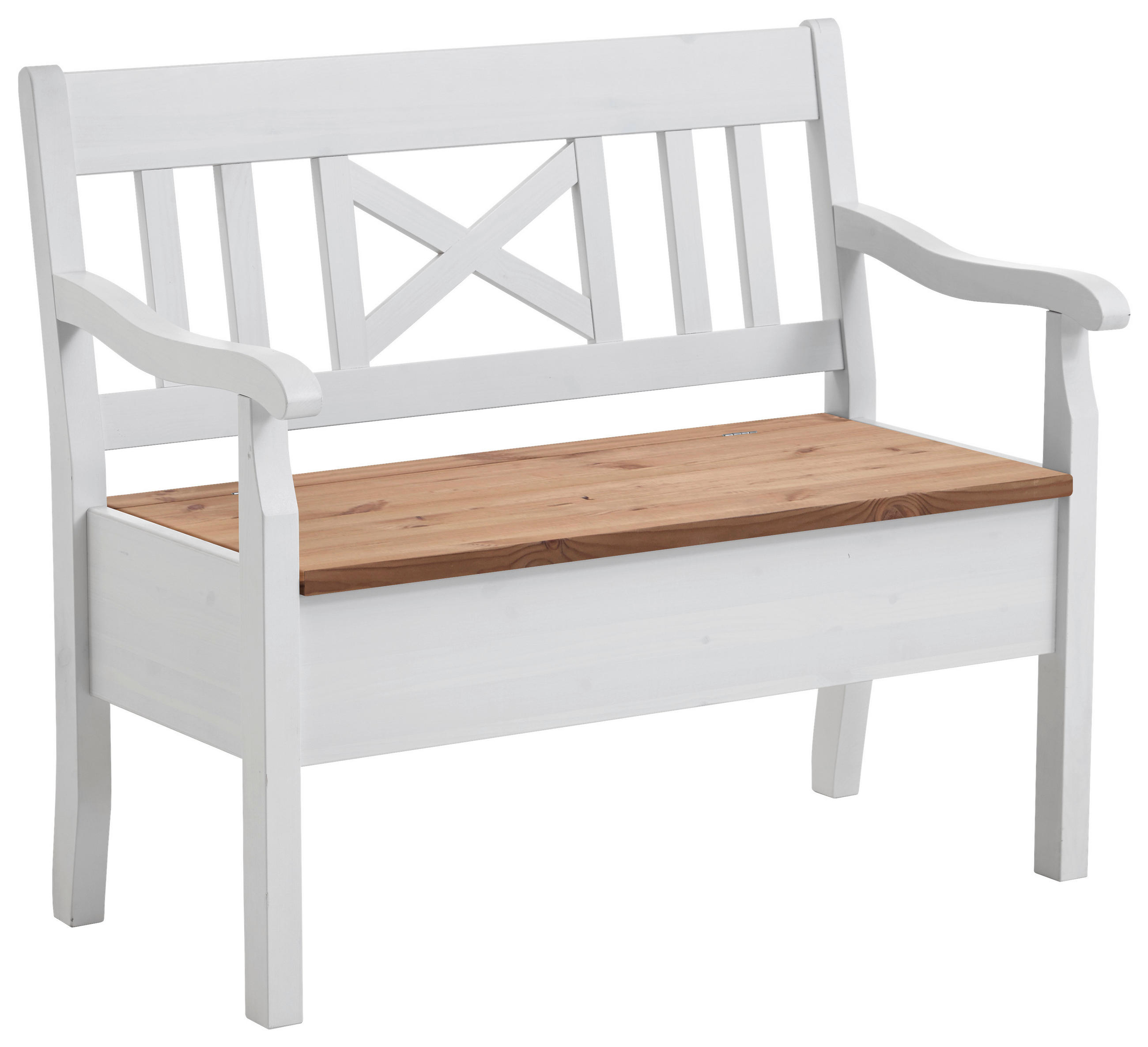 SITZBANK 105/93/58 cm Weiß, Laugenfarbig Kiefer massiv  - Laugenfarbig/Weiß, ROMANTIK / LANDHAUS, Holz (105/93/58cm) - Boxxx