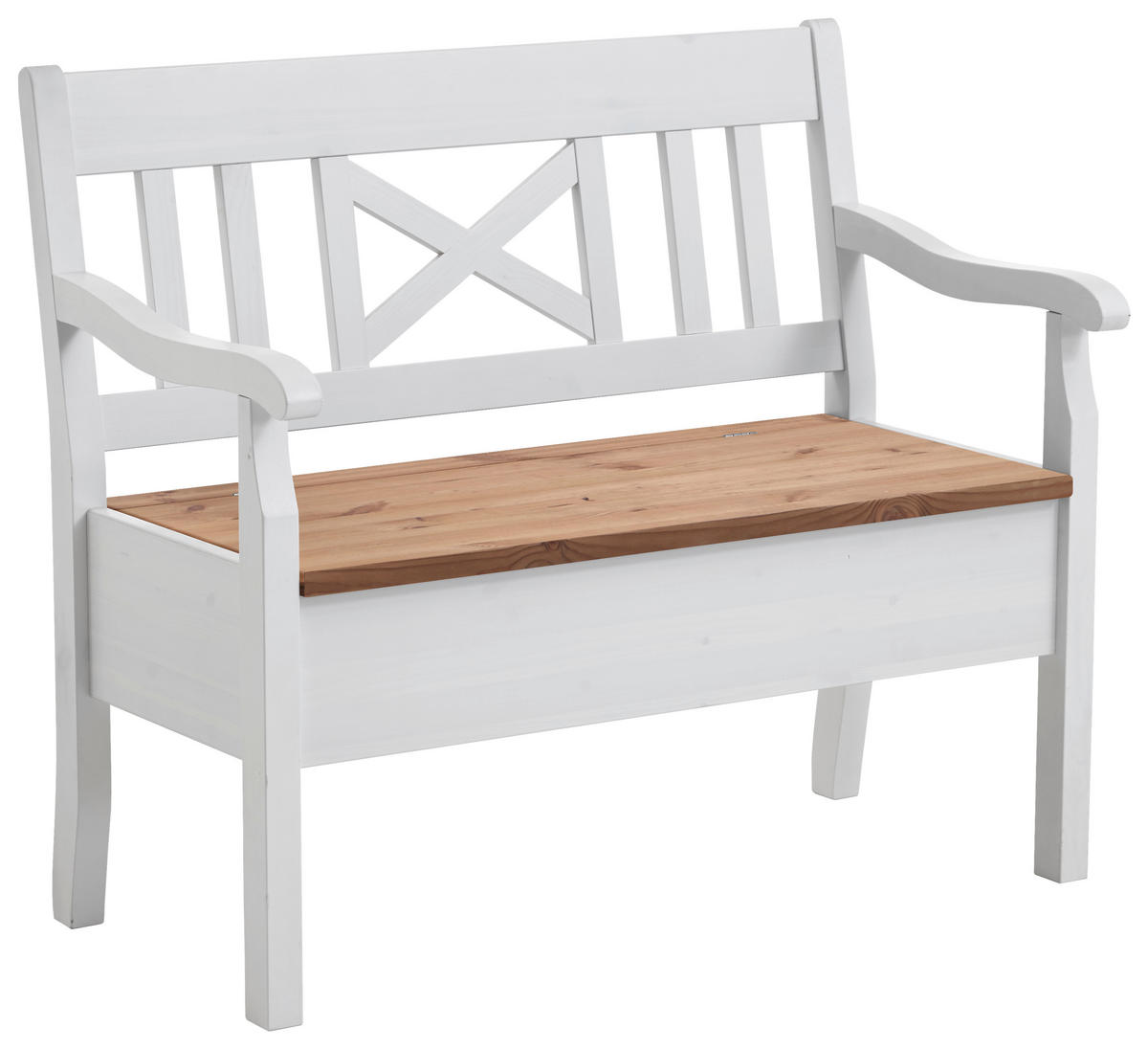 SITZBANK 105/93/58 cm Weiß, Laugenfarbig Kiefer massiv  - Laugenfarbig/Weiß, ROMANTIK / LANDHAUS, Holz (105/93/58cm) - Boxxx