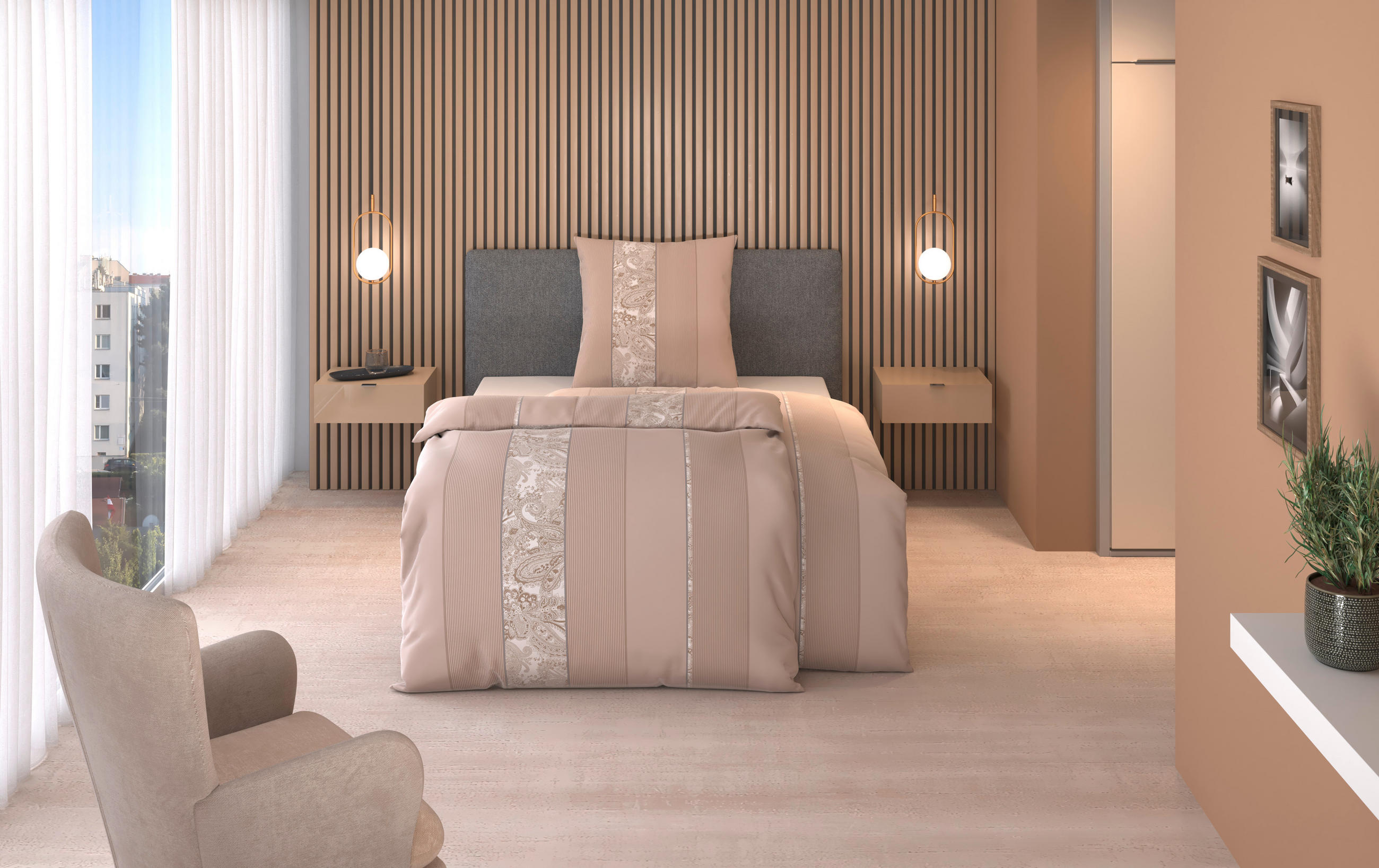 BETTWÄSCHE STRIPES DK Satin 135/200 cm  - Beige, Design, Textil (135/200cm) - Dieter Knoll
