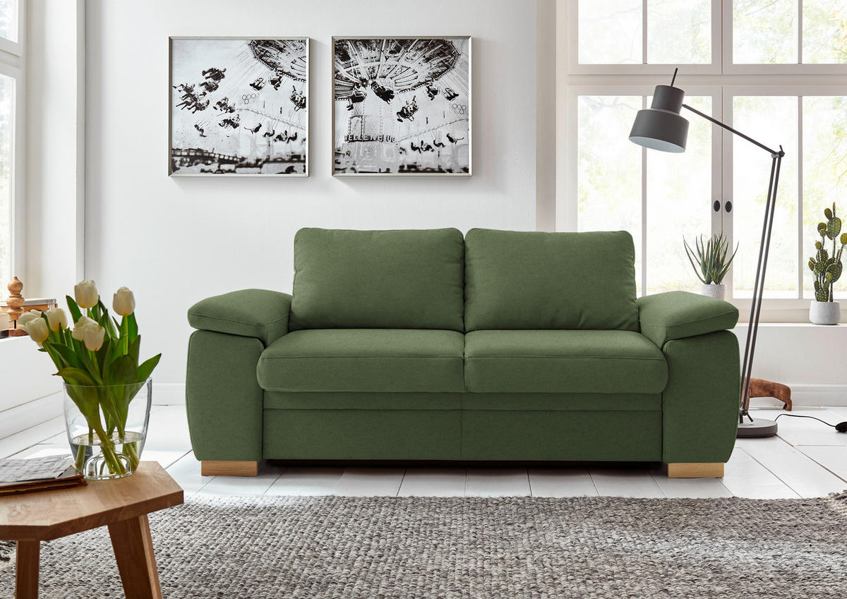 SCHLAFSOFA Chenille Grün  - Eiche Bianco/Grün, KONVENTIONELL, Holz/Textil (166/90/100cm) - Beldomo Style