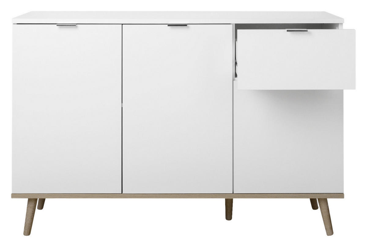 KOMODA, bela, hrast sonoma  - srebrne barve/bela, Konvencionalno, kovina/leseni material (120/85/40cm) - MID.YOU