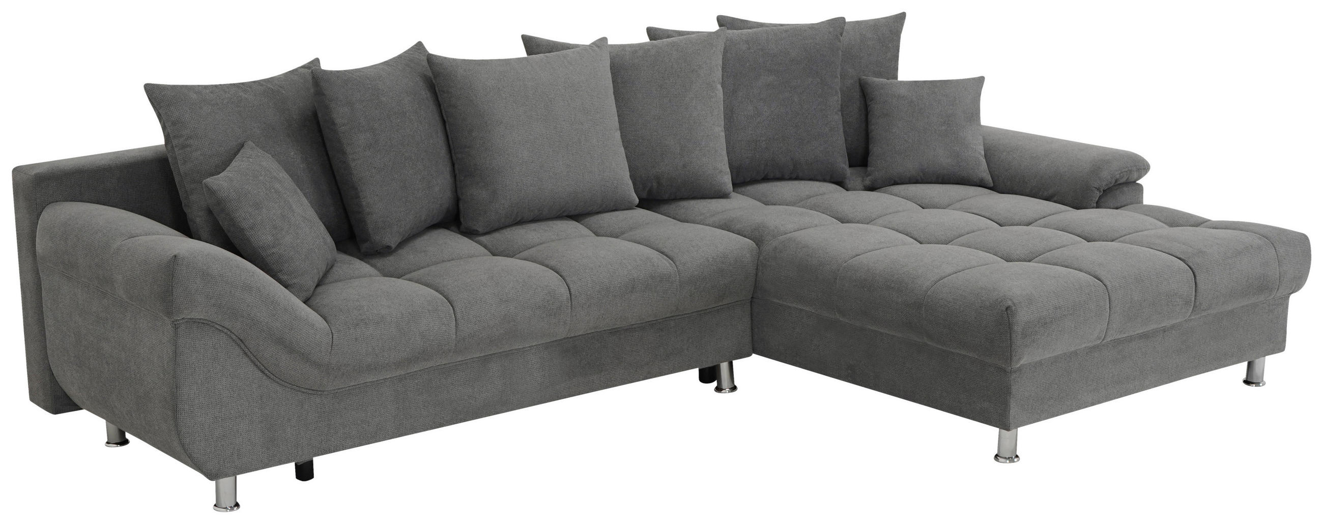 ECKSOFA Dunkelgrau Flachgewebe, Mikrofaser  - Chromfarben/Dunkelgrau, Design, Kunststoff/Textil (312/198cm) - Livetastic