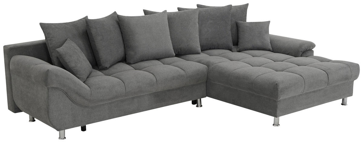 ECKSOFA Dunkelgrau Flachgewebe, Mikrofaser  - Chromfarben/Dunkelgrau, Design, Kunststoff/Textil (312/198cm) - Livetastic
