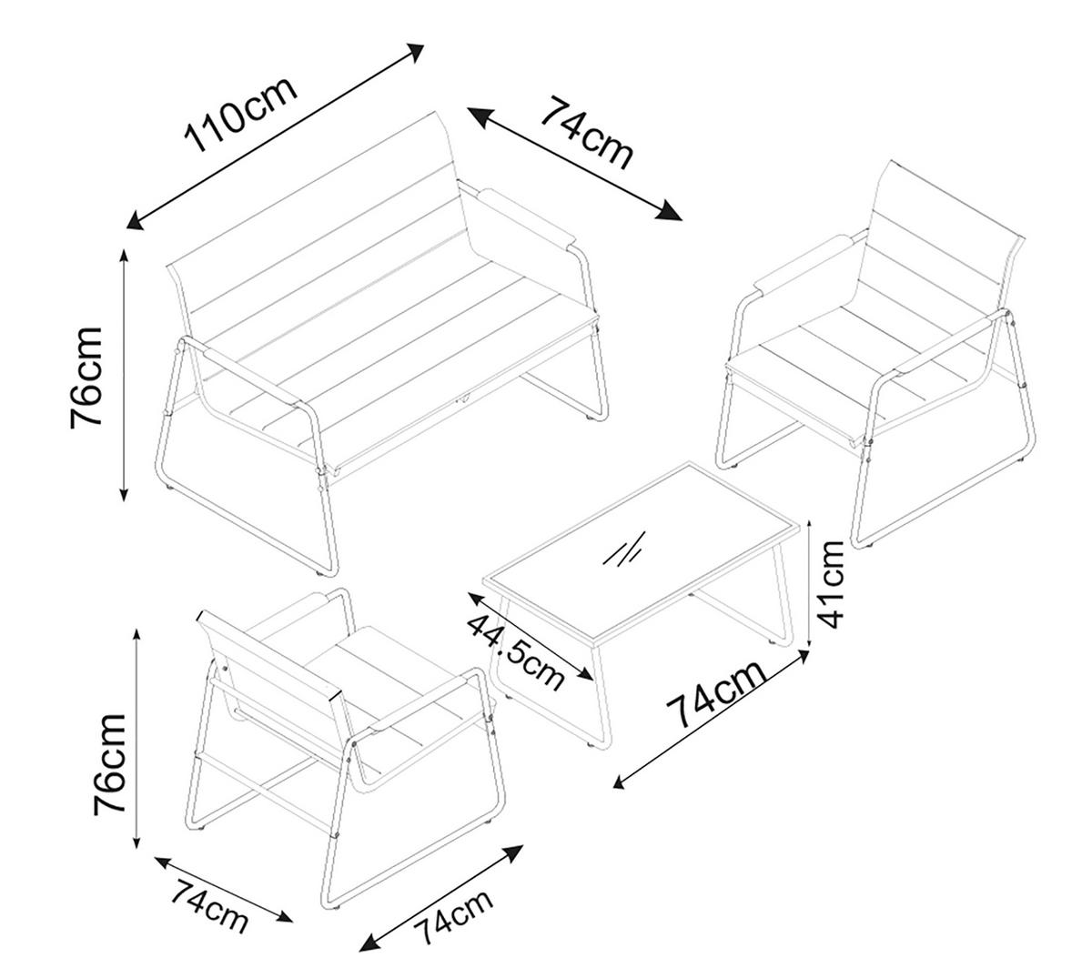 GARTENSET 4-teilig  - Schwarz, MODERN, Glas/Kunststoff (110/76/74cm) - Gardenson