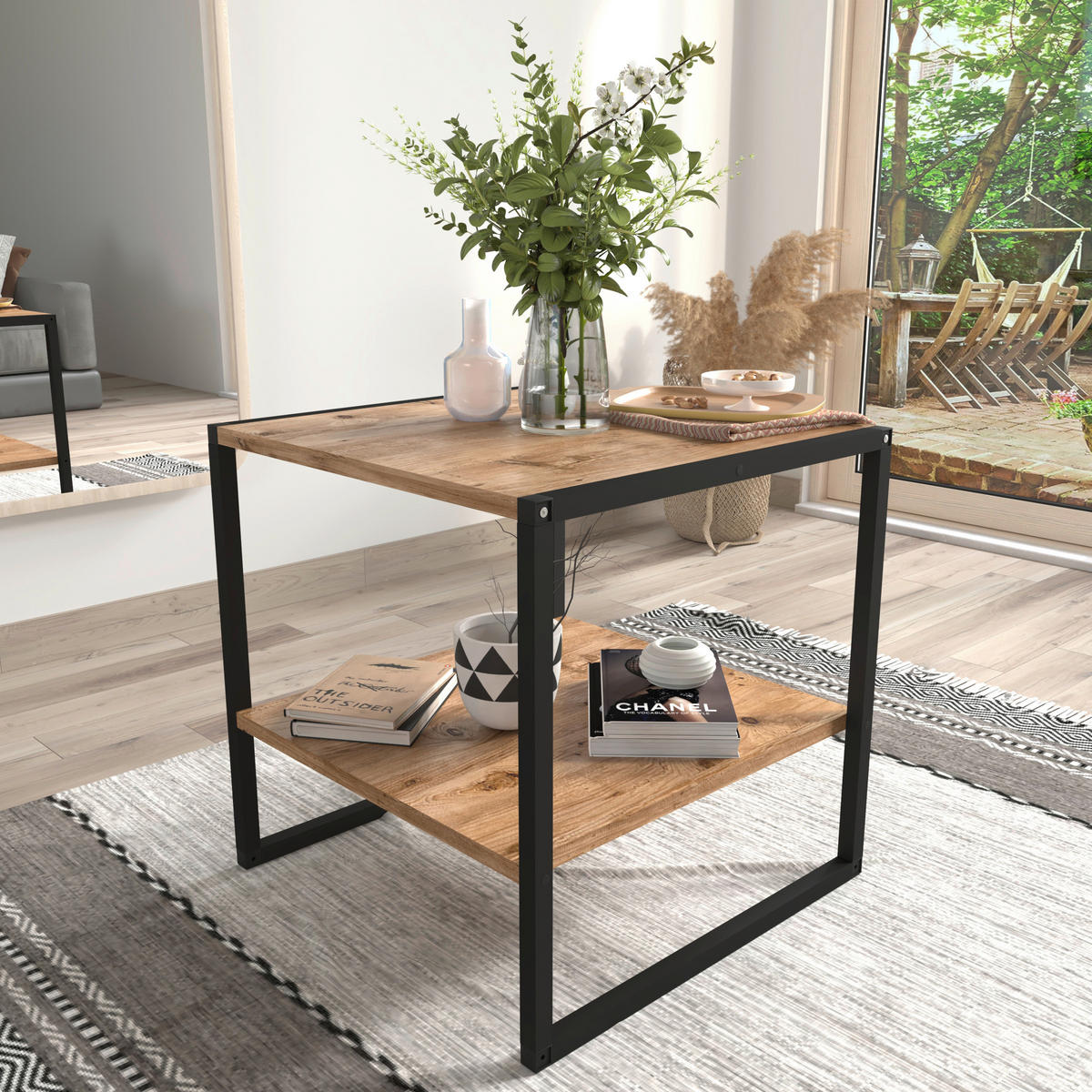 COUCHTISCH in Holzwerkstoff 50/50/50 cm  - Honigeiche/Schwarz, Design, Holzwerkstoff/Metall (50/50/50cm) - MID.YOU