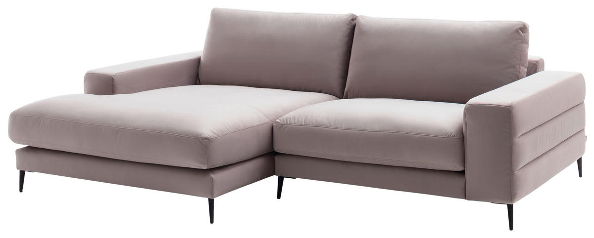 ECKSOFA in Velours Rosa  177/253 cm  - Schwarz/Rosa, Design, Textil/Metall (177/253cm) - Dieter Knoll