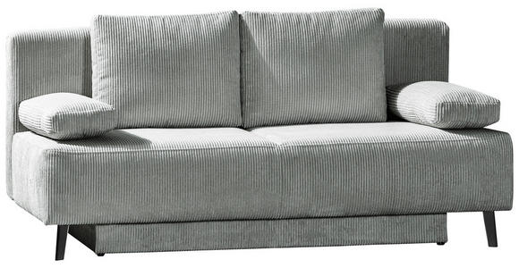 SCHLAFSOFA Spicy Cord Hellgrau  inkl. Rückenkissen, Armlehnenkissen, Bettkasten, Schlaffunktion  - Hellgrau/Schwarz, MODERN, Textil/Metall (193/85/88cm) - Novel