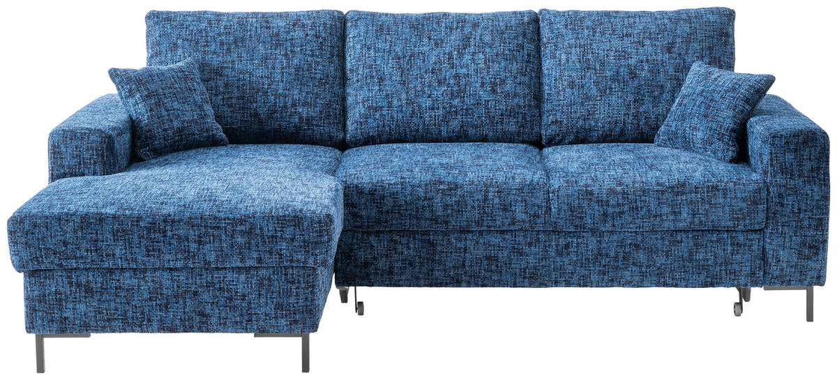 ECKSCHLAFSOFA  mit Rücken echt Struktur Blau  - Blau/Schwarz, KONVENTIONELL, Textil/Metall (143/237cm) - Livetastic