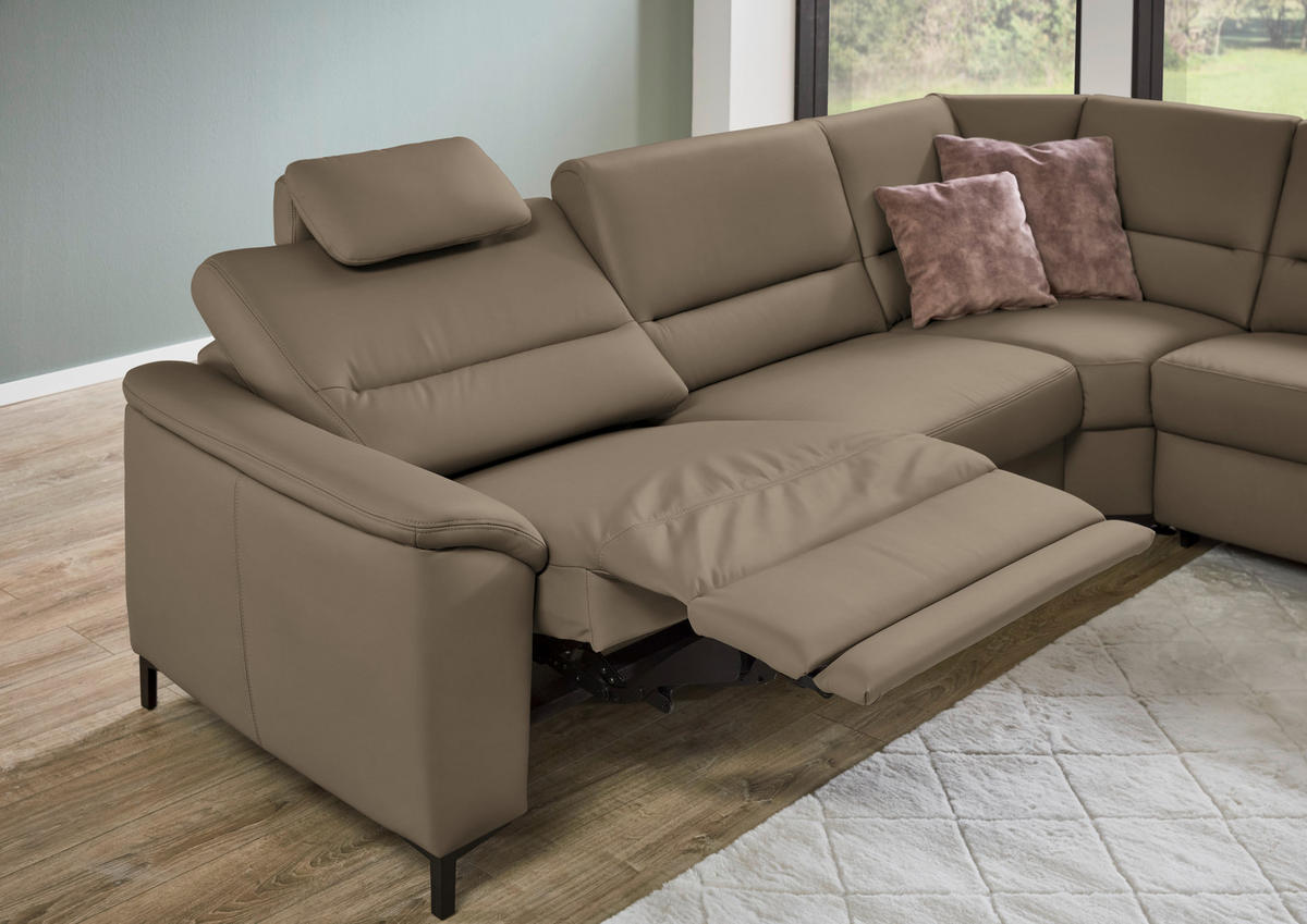 ECKSOFA  in Echtleder Graubraun  290/249 cm  - Graubraun/Schwarz, KONVENTIONELL, Leder/Metall (290/249cm) - Beldomo Premium