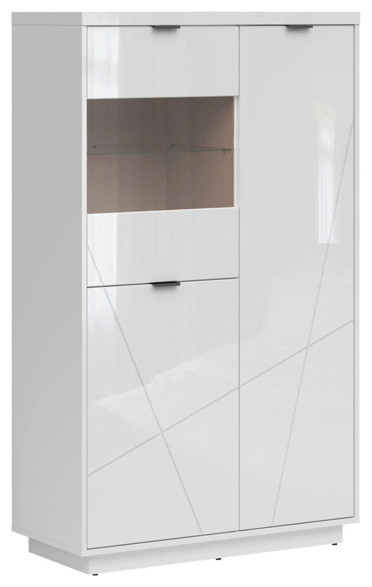 VITRINE  in Weiß, Weiß Hochglanz  - Weiß Hochglanz/Schwarz, Design, Glas/Holzwerkstoff (94/157/42,5cm)