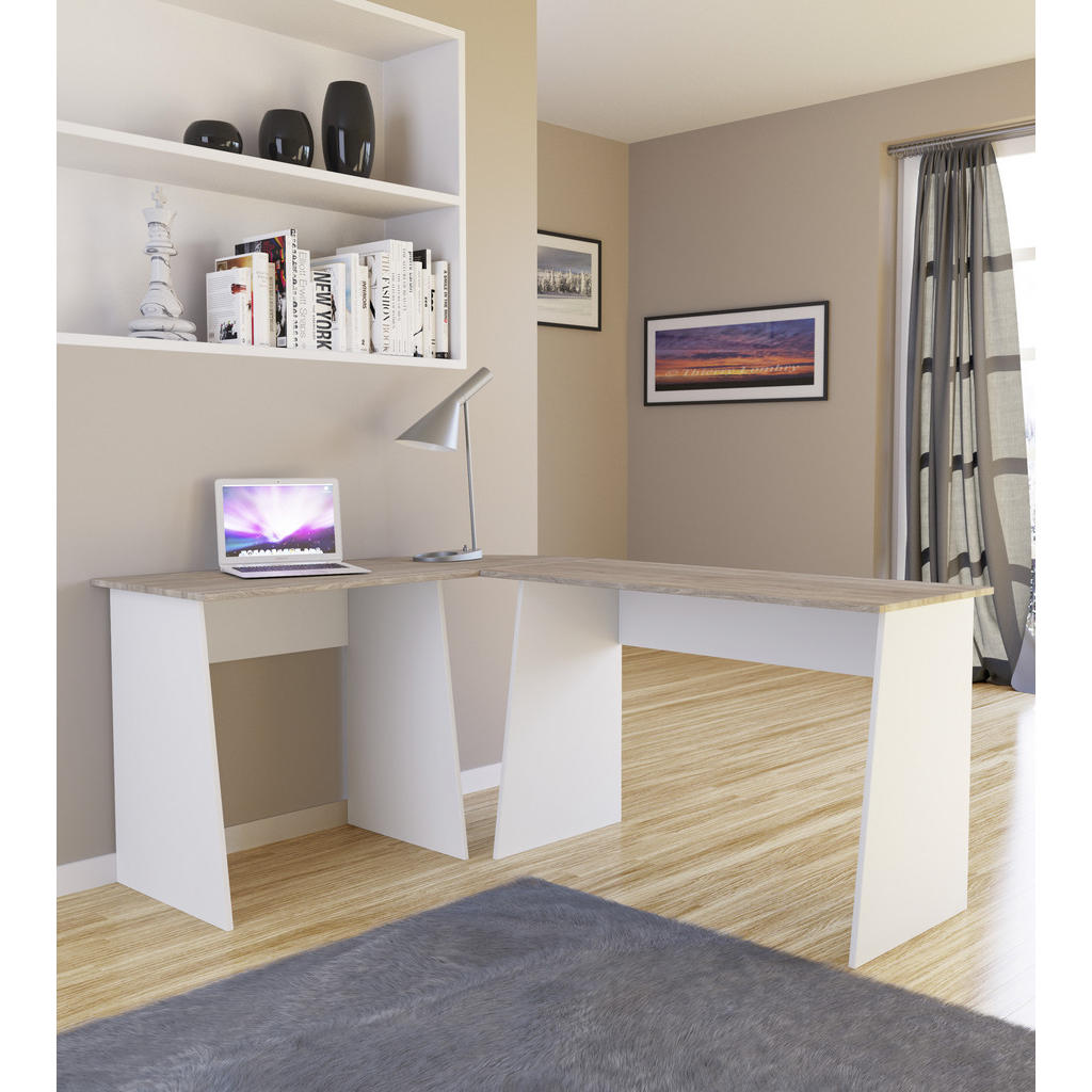 Thumbnail - Mid.you Eckschreibtisch, Weiß, Sonoma Eiche, Holzwerkstoff, 135x74x105 cm, seitenverkehrt montierbar, Arbeitszimmer, Sch...