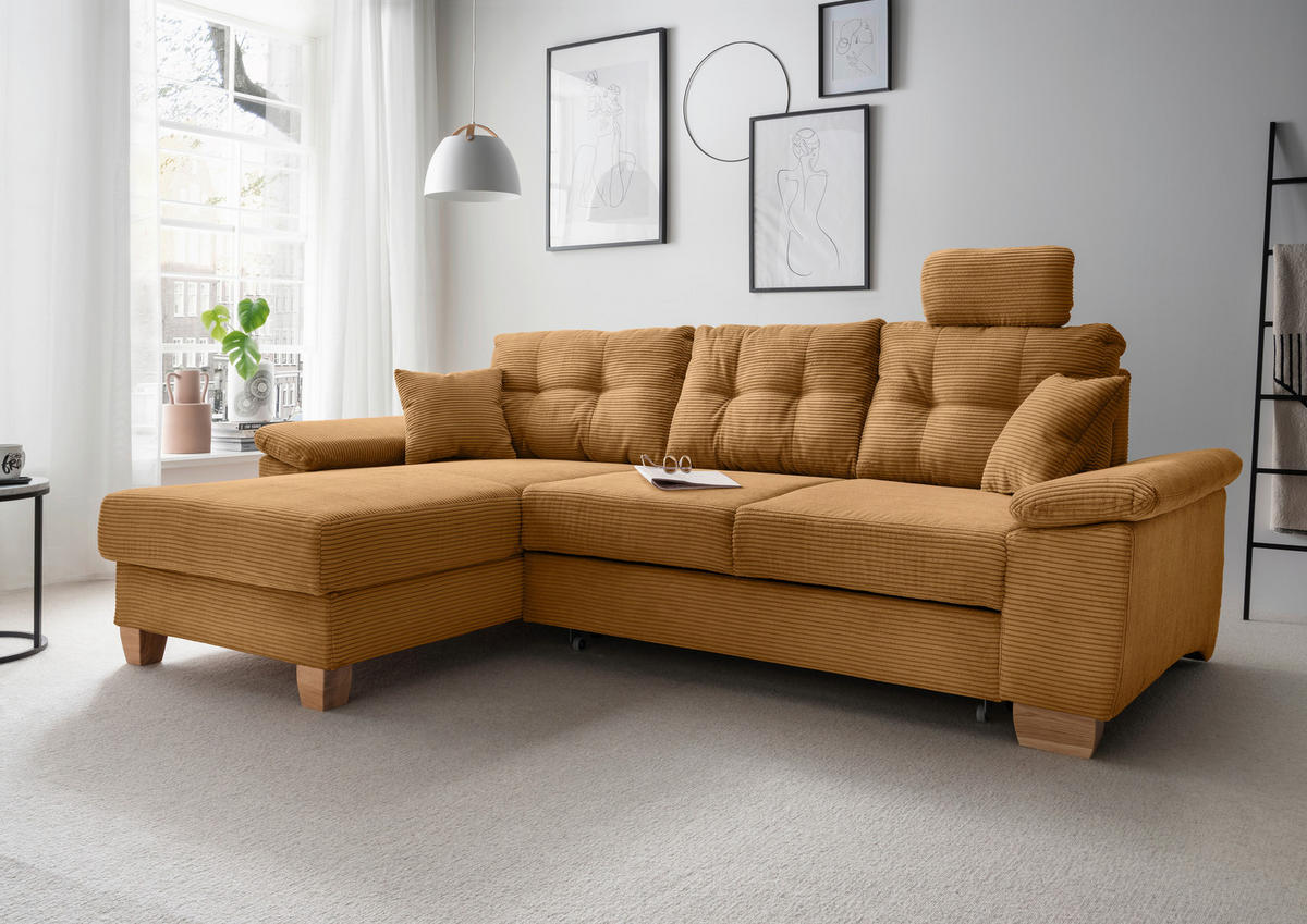 ECKSOFA in Cord Goldfarben  - Goldfarben/Naturfarben, Modern, Holz/Textil (176/270cm) - Livetastic
