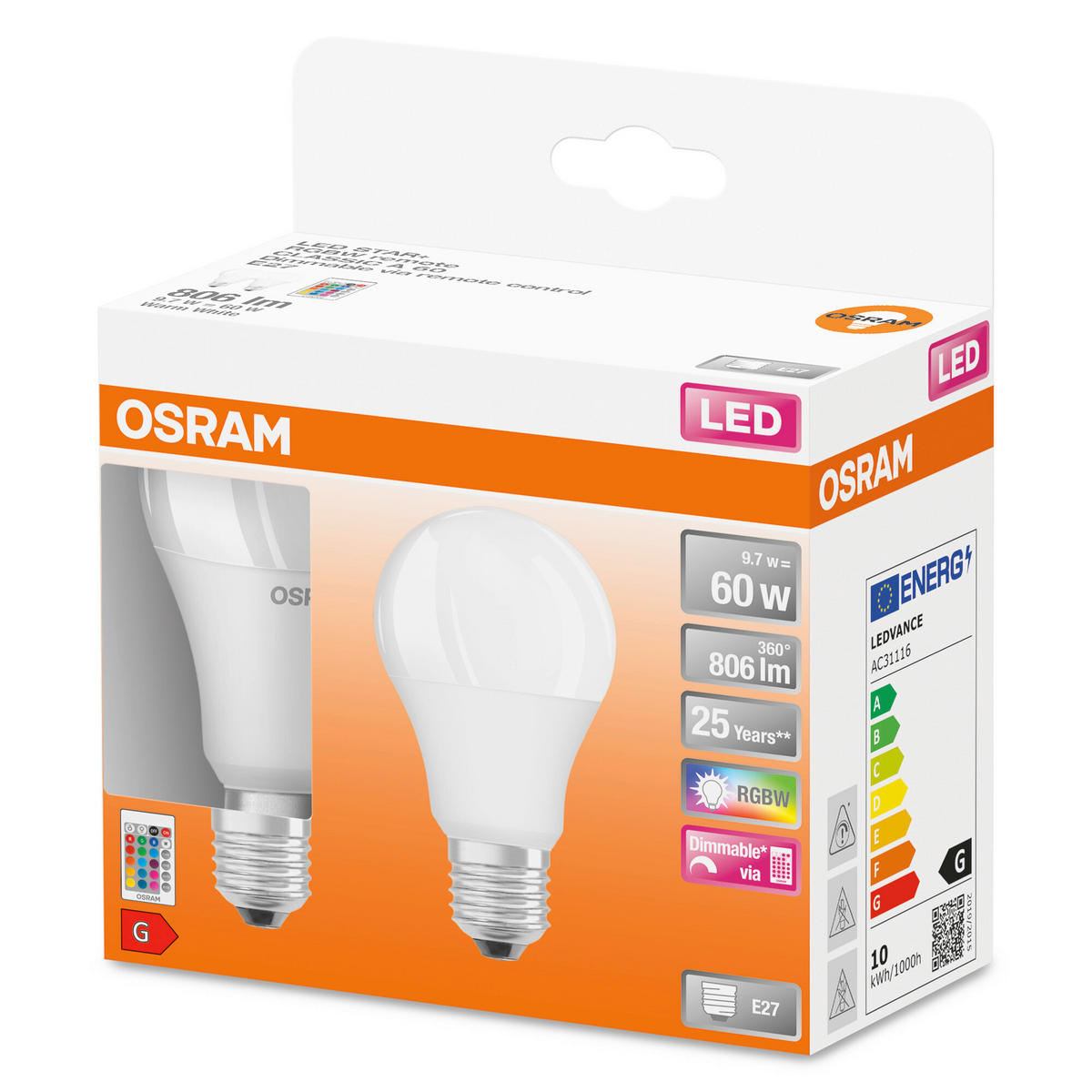 LED-LEUCHTMITTEL   E27 9,7 W 806 lm  - Weiß, Basics, Kunststoff (6/10,8cm) - Osram
