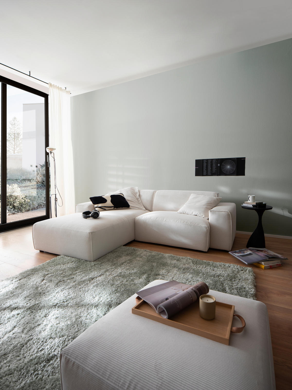 ECKSOFA in Cord Weiss  - Weiss/Schwarz, Design, Kunststoff/Textil (189/230cm) - Pure Home Lifestyle