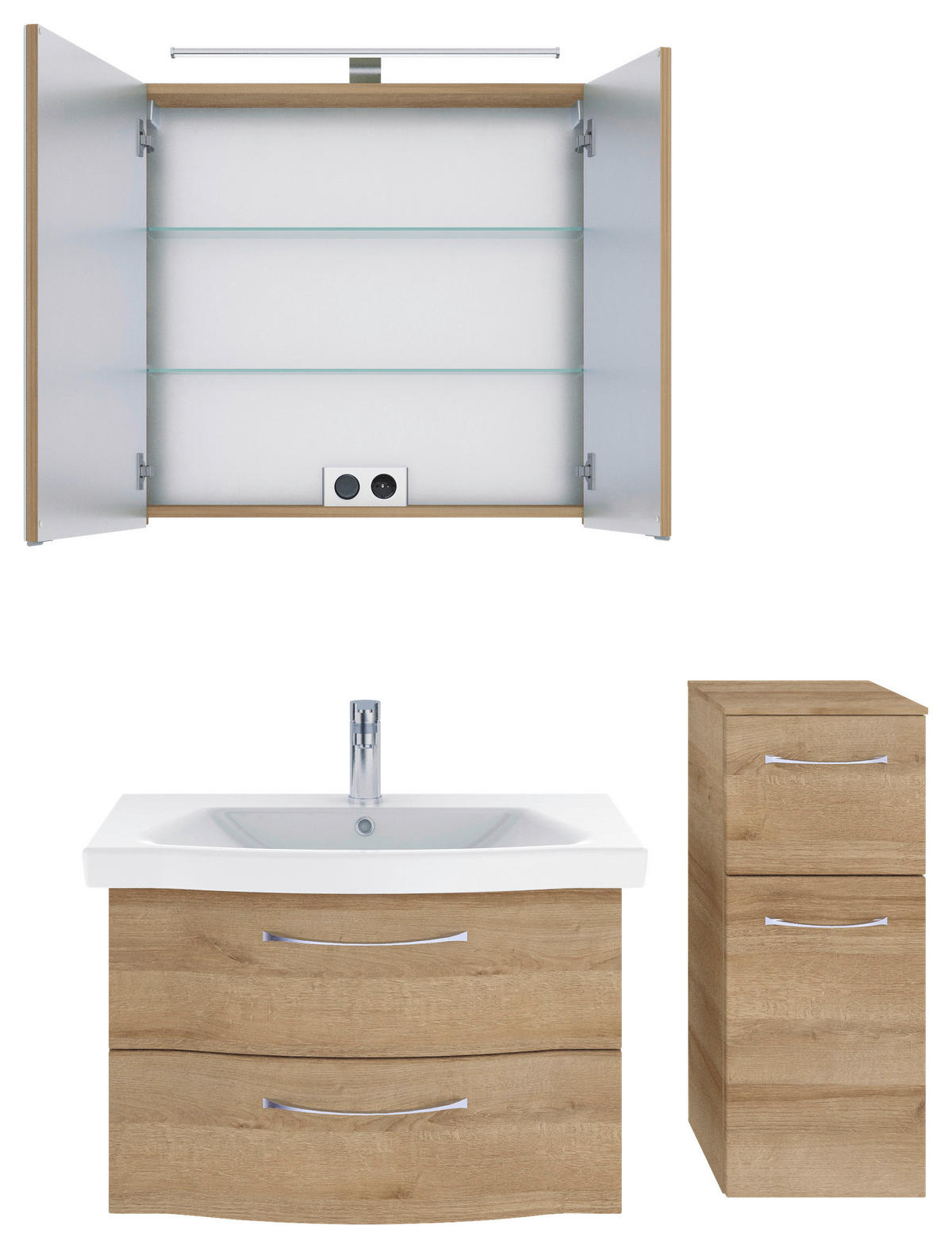 BADEZIMMER 4-teilig  in 112 cm  - Chromfarben/Eichefarben, KONVENTIONELL, Glas/Keramik (112cm) - Pelipal