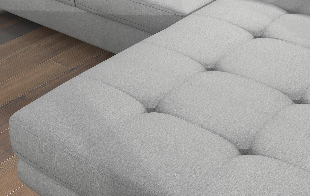 ECKSOFA in Samt Hellgrau  289/203 cm  - Chromfarben/Hellgrau, Design, Textil/Metall (289/203cm) - MID.YOU
