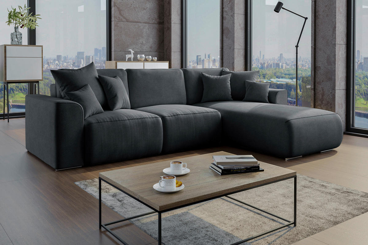 ECKSOFA in Lederlook Anthrazit  293/195 cm  - Chromfarben/Anthrazit, KONVENTIONELL, Kunststoff/Textil (293/195cm) - Carryhome