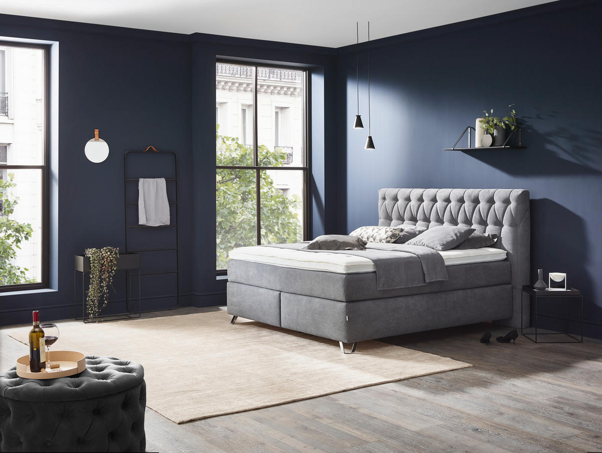 BOXSPRINGBETT 180/200 cm  in Dunkelgrau  - Dunkelgrau/Silberfarben, Konventionell, Textil/Metall (180/200cm) - Ambiente