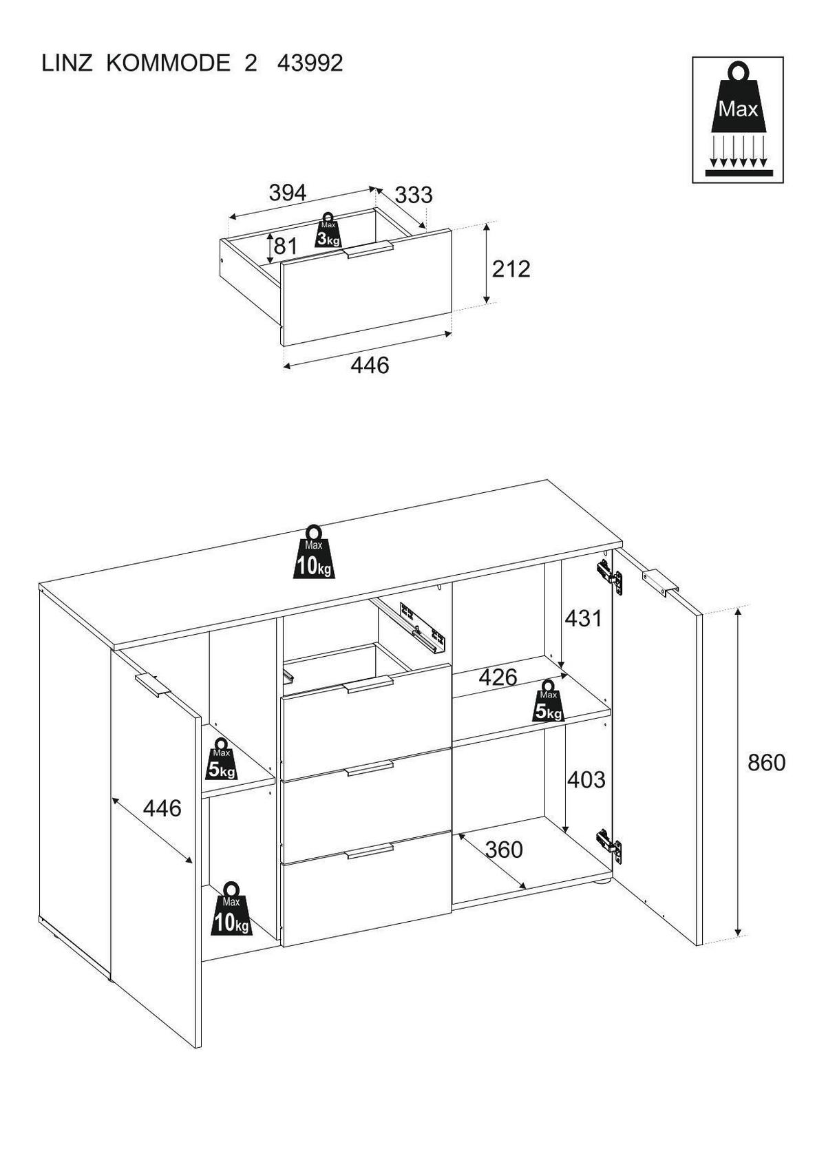 KOMODA S VRATIMA - žalfijazelena/crna, Osnovno, pločasti materijal/plastika (135/90/40cm) - Xora