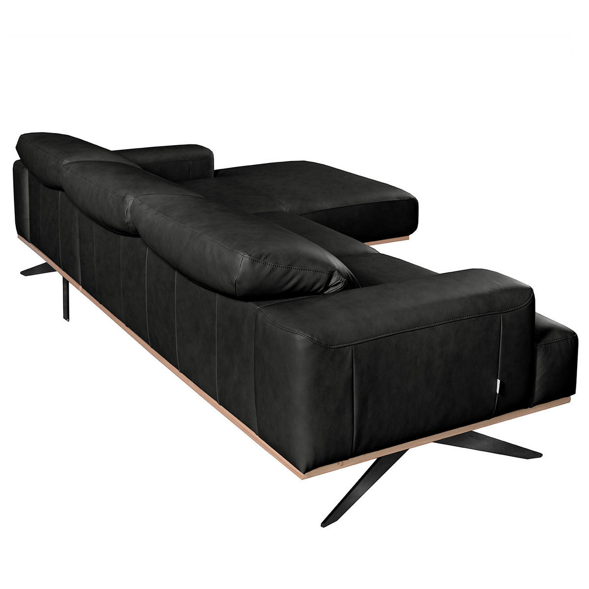 ECKSOFA  in Echtleder Schwarz  295/187 cm  - Schwarz, Design, Leder/Metall (295/187cm) - Livetastic