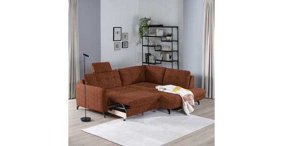 ECKSOFA in Flachgewebe, Leinenoptik Cognac  - Cognac/Schwarz, Design, Textil/Metall (247/208cm) - Xora