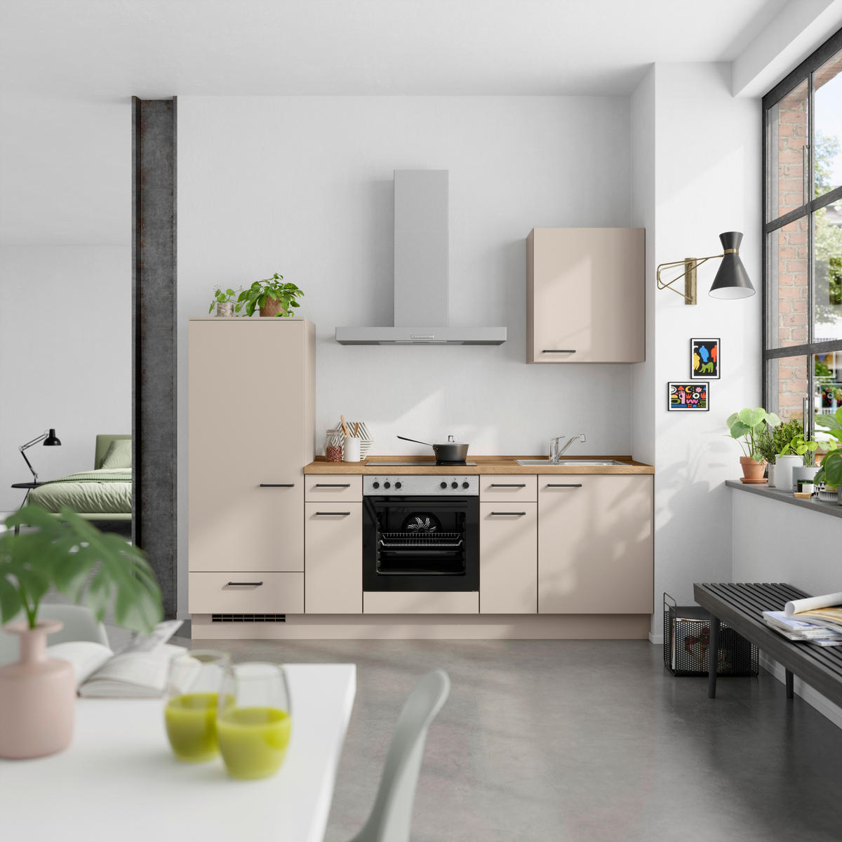 KÜCHENLEERBLOCK 240 cm   in Eichefarben, Sandfarben  - Sandfarben/Eichefarben, MODERN, Holzwerkstoff/Metall (240cm) - Nobilia