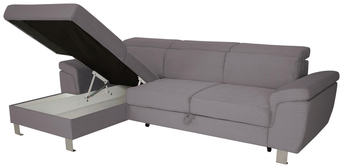 ECKSOFA inkl. Funktionen Dunkelgrau Cord  - Dunkelgrau/Silberfarben, Design, Textil/Metall (167/250cm) - Xora