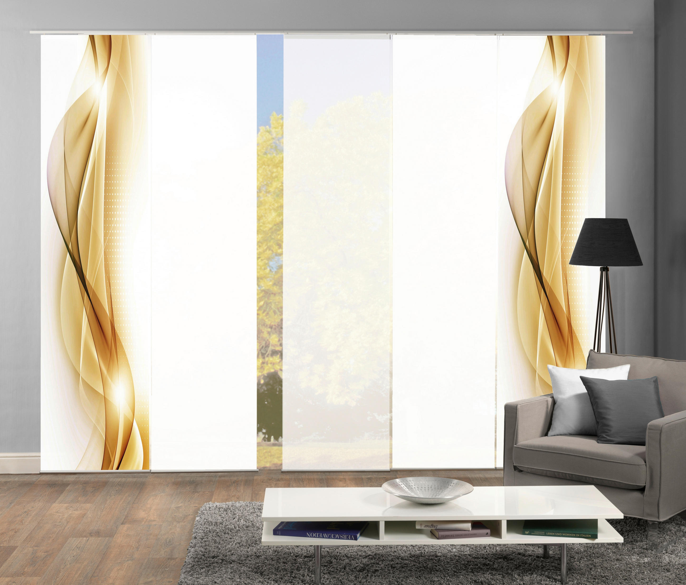 FLÄCHENVORHANG NEBLANA, 5-TLG.  5 Stück  blickdicht   60/245 cm  - Goldfarben, Basics, Textil (60/245cm)