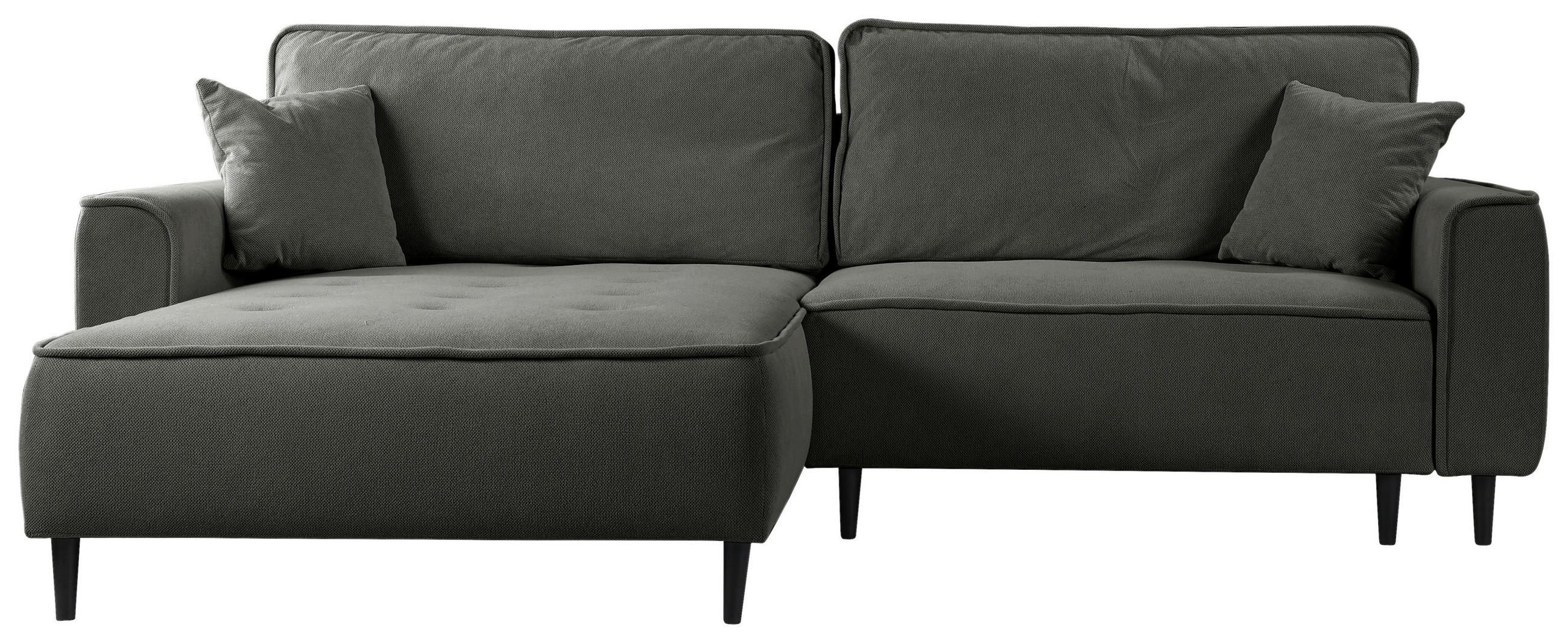 ECKSOFA Dunkelgrau Flachgewebe  - Dunkelgrau/Schwarz, Design, Holz/Textil (183/263cm) - MID.YOU