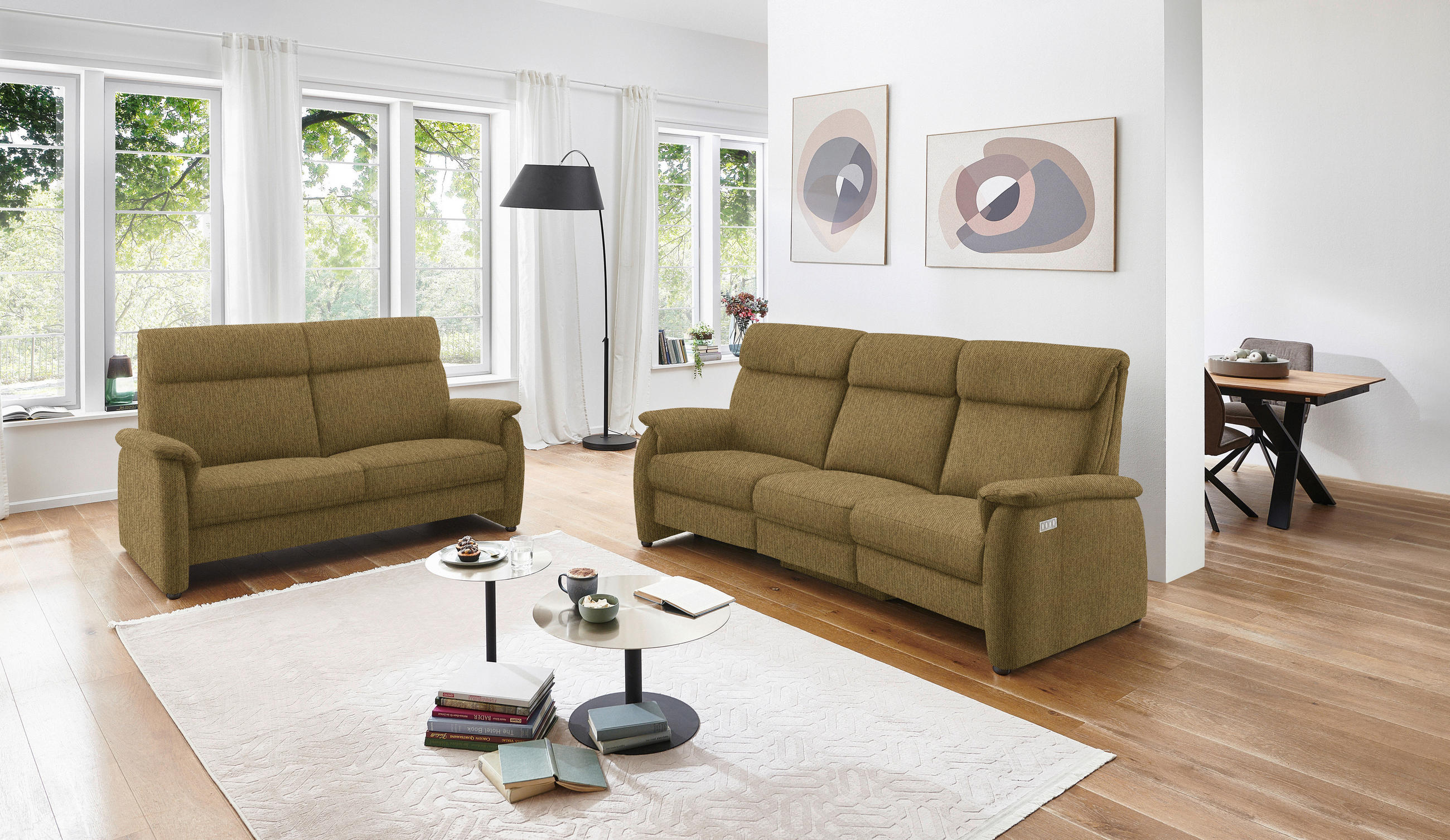 TRAPEZSOFA in Flachgewebe Messingfarben  - Messingfarben/Schwarz, Konventionell, Textil/Metall (219/107/97cm) - Pure Home Comfort