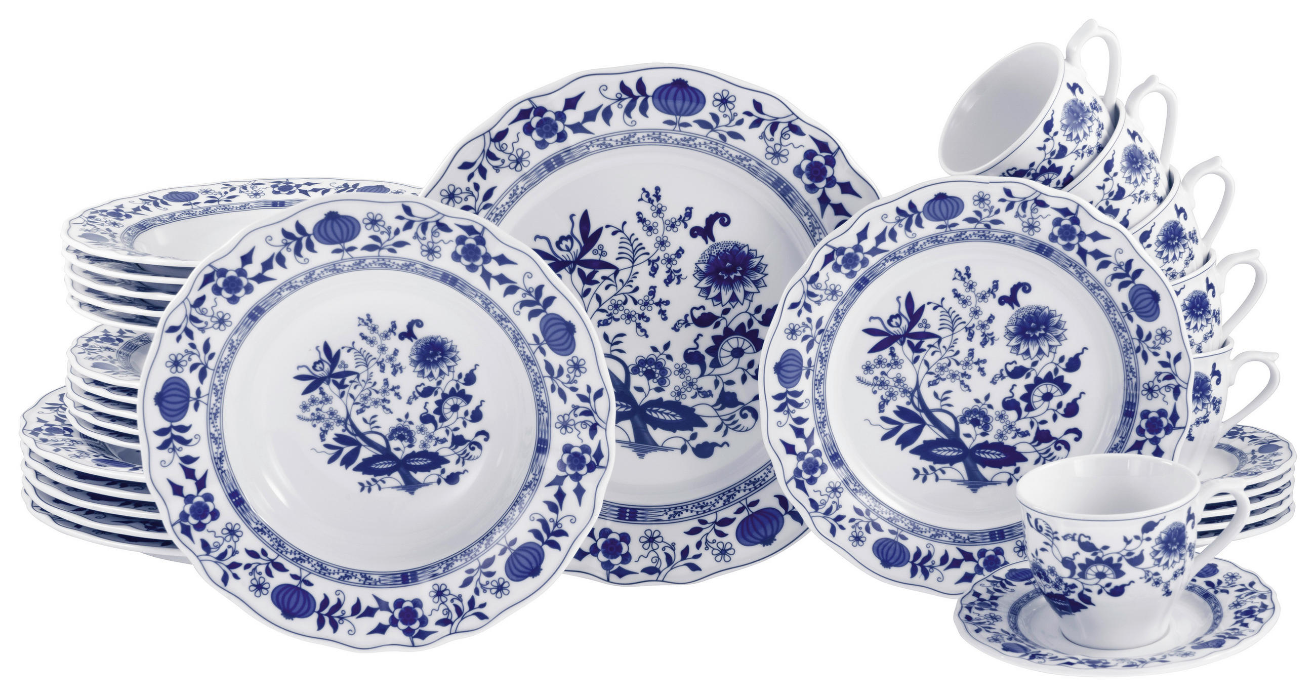KOMBISERVICE Blau, Weiß 30-teilig Flora Zwiebelmuster  - Blau/Weiß, Design, Keramik - Creatable