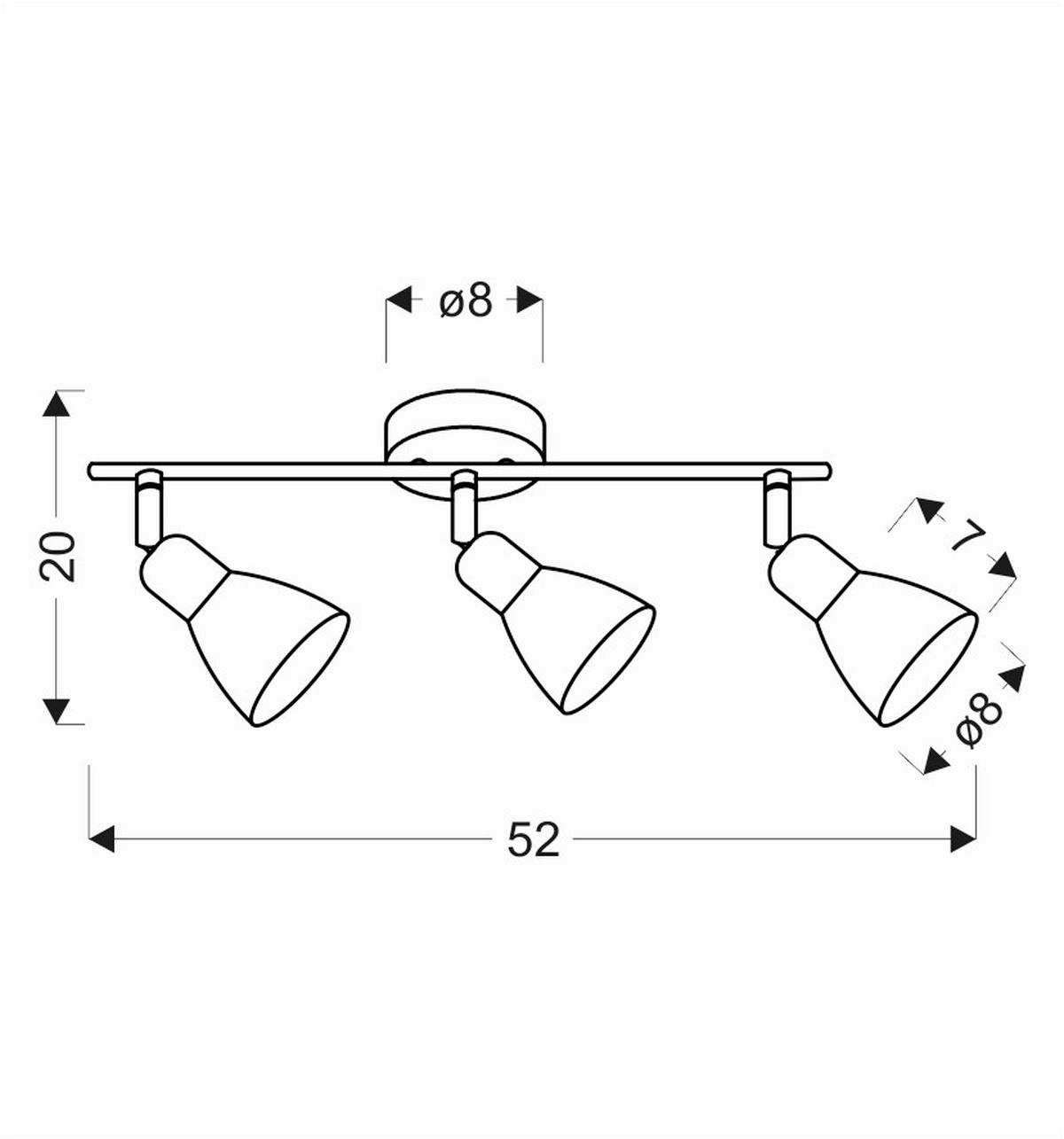 DECKENLEUCHTE    52/8/20 cm  - Schwarz/Weiß, KONVENTIONELL, Metall (52/8/20cm)