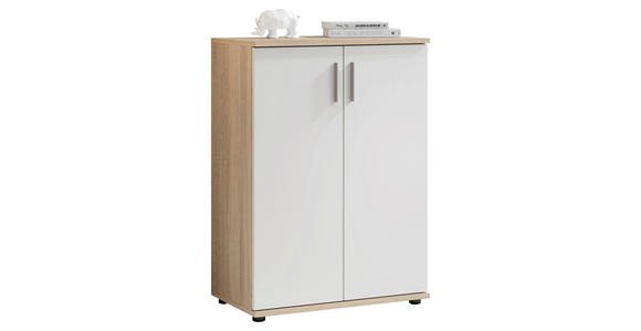 KOMMODE 60/84/35 cm in Weiß, Sonoma Eiche - Silberfarben/Schwarz, KONVENTIONELL, Holzwerkstoff/Kunststoff (60/84/35cm) - Carryhome