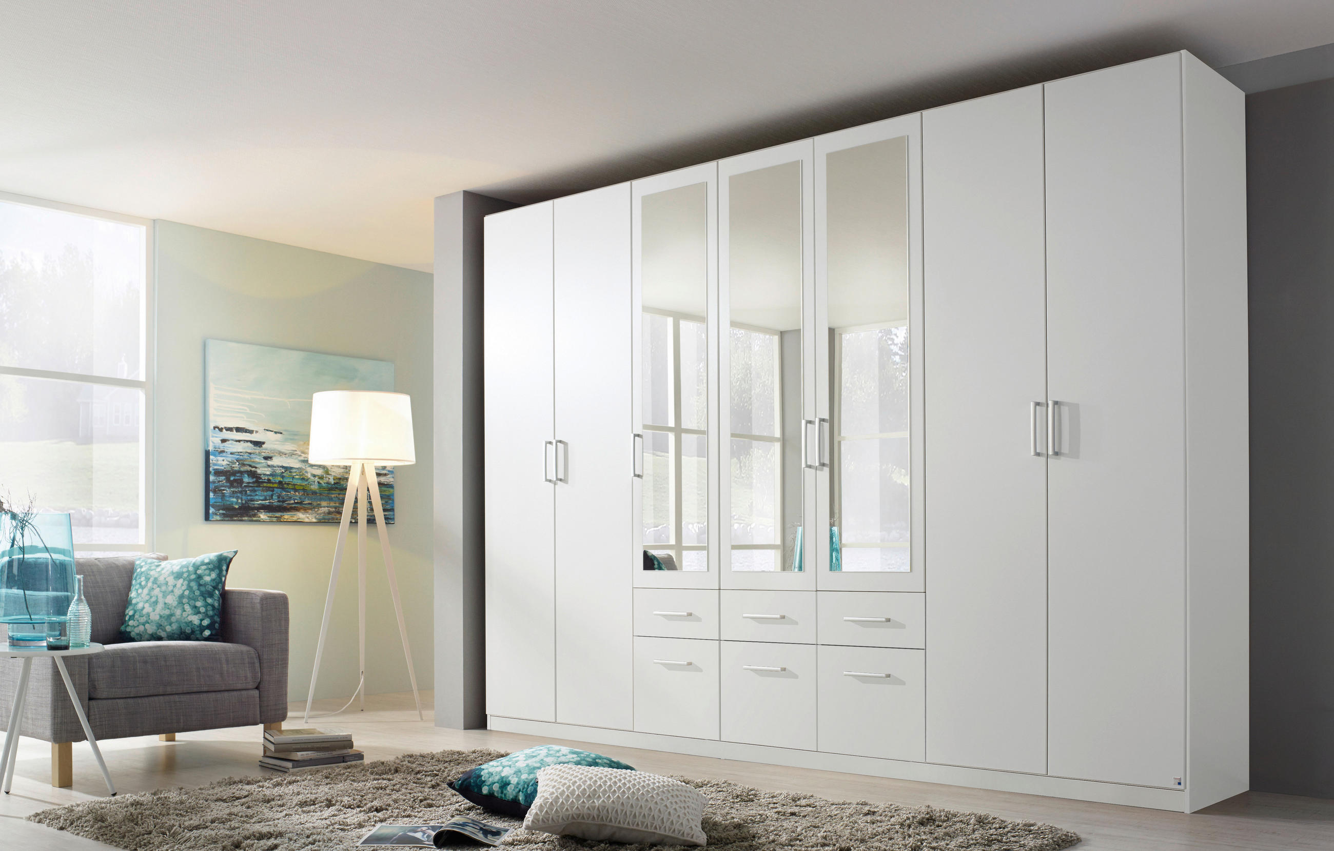 DREHTÜRENSCHRANK in Weiss - Weiss/Alufarben, Modern, Holzwerkstoff/Kunststoff (315/229/54cm) - Rauch Möbel