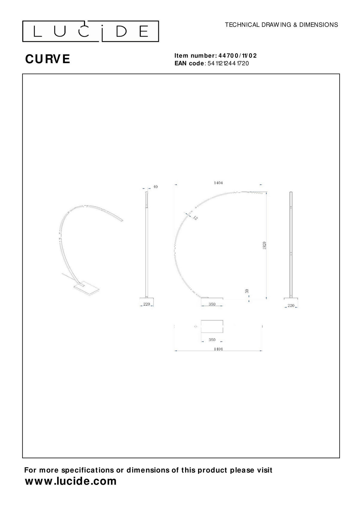 BOGENLEUCHTE 140.4/22/192 cm    - Design, Metall (140.4/22/192cm) - Lucide
