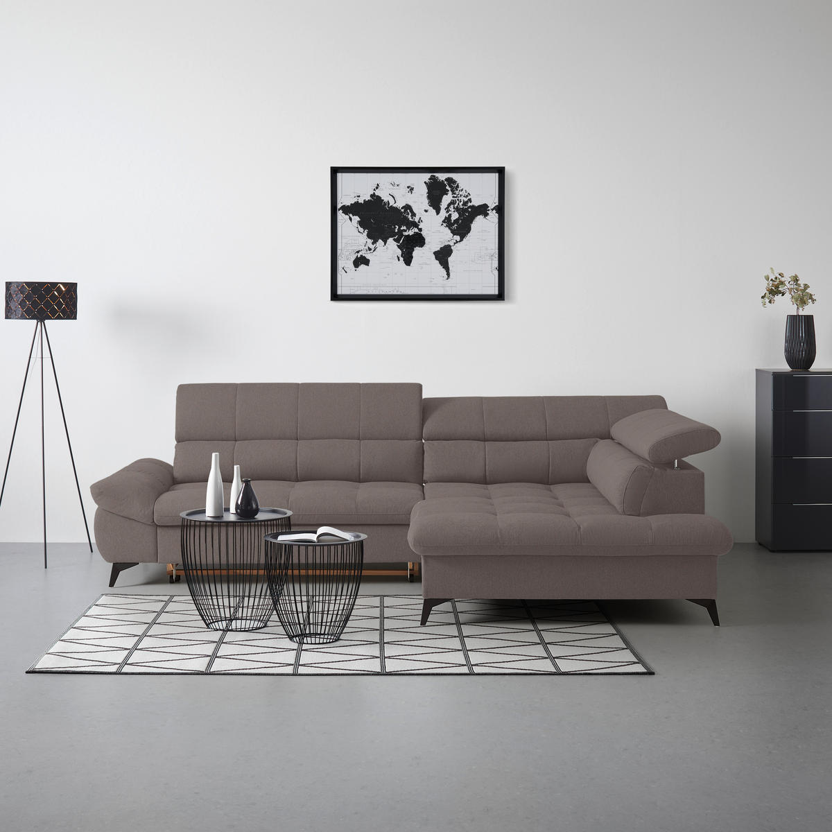 ECKSOFA in Chenille Graphitfarben  - Schwarz/Graphitfarben, Modern, Textil/Metall (296/201cm) - Livetastic