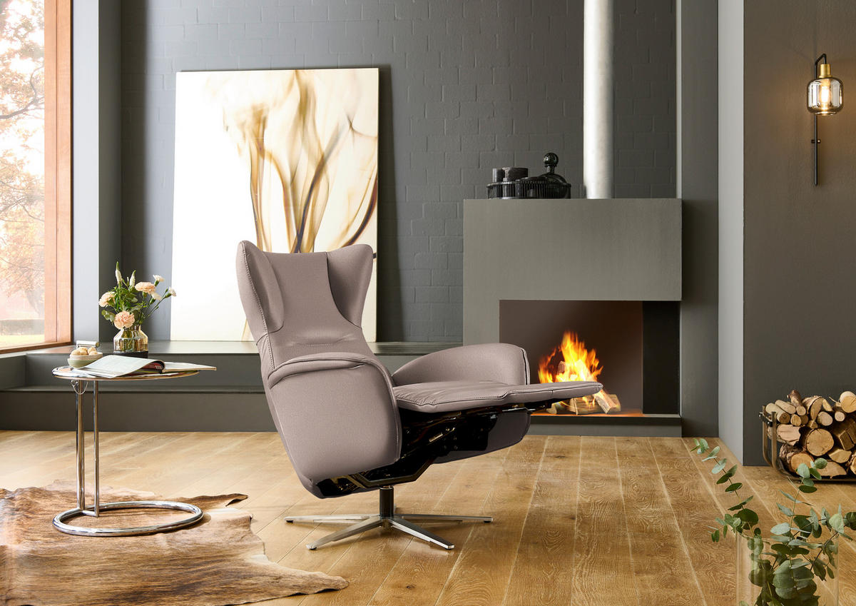 RELAXSESSEL Leder Taupe  - Taupe/Schwarz, Design, Leder/Metall (75/106/86cm) - Valdera