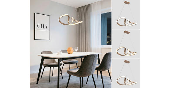 LED-HÄNGELEUCHTE Porec 71/27/150 cm  - Transparent/Cappuccino, Design, Kunststoff/Metall (71/27/150cm) - Novel