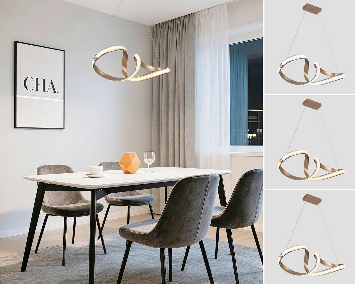 LED-HÄNGELEUCHTE Porec 71/27/150 cm  - Transparent/Cappuccino, Design, Kunststoff/Metall (71/27/150cm) - Novel