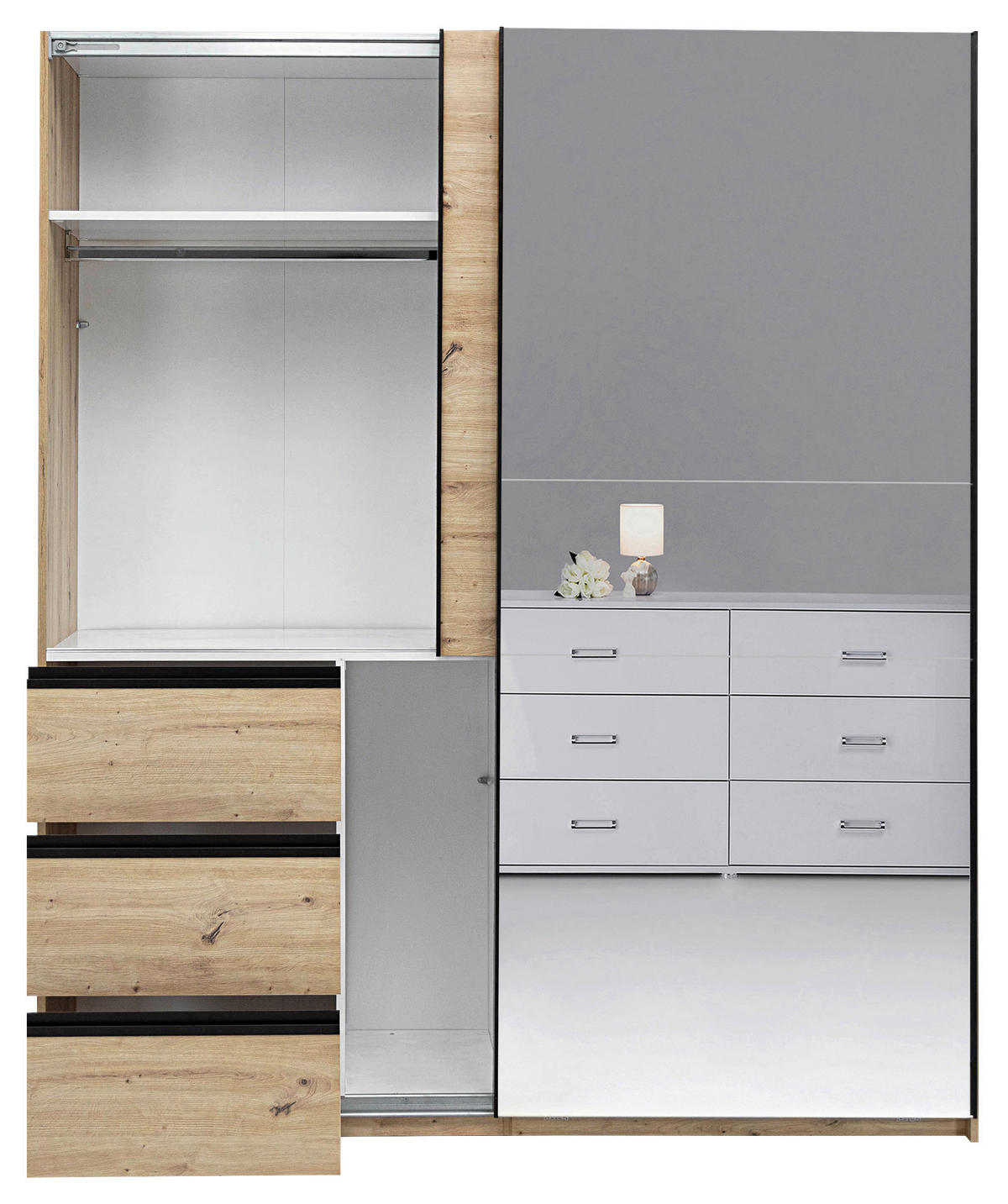 SCHIEBETÜRENSCHRANK 2-türig Eiche Artisan  - Schwarz/Eiche Artisan, MODERN, Holzwerkstoff/Metall (215/205/61,5cm) - Boxxx